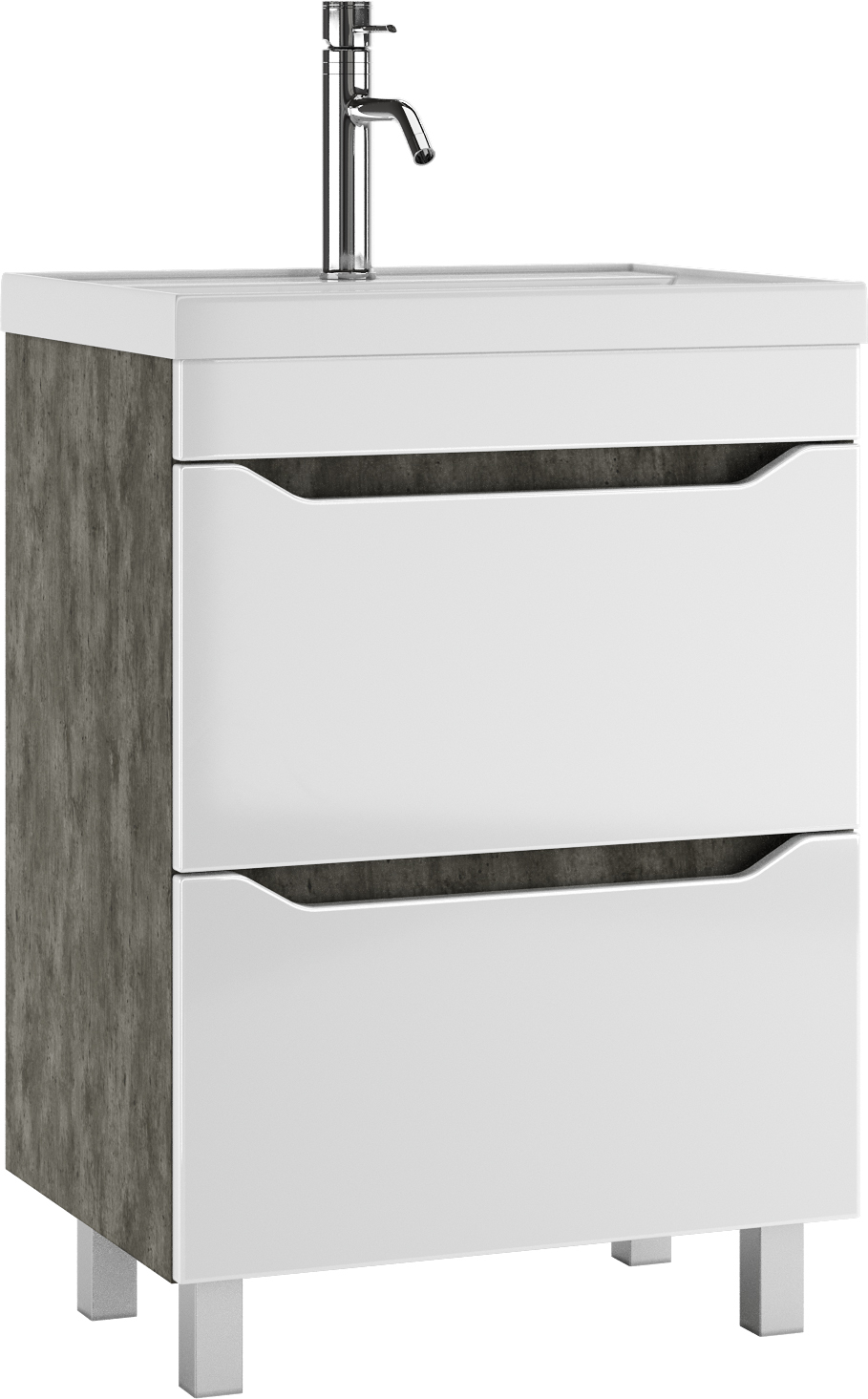 Тумба под умывальник "ЮНИТ 60" (Unit) Ева с двумя ящиками В2 Бетон АЙСБЕРГ